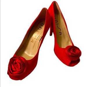 Unisa Red Velour High Heel Shoes NWOT